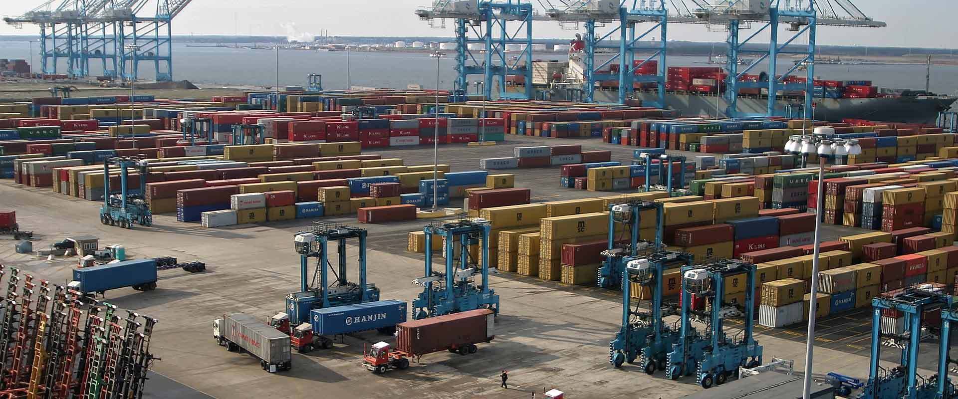 Port of Virginia loading dock with a lot of containers.